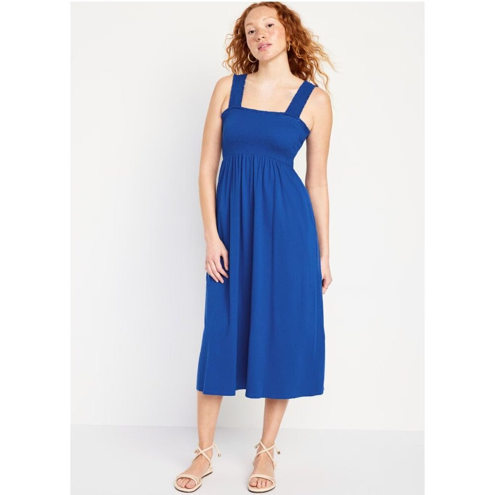 Old Navy Fit & Flare Smocked Midi Dress Sapphire Sky Blue Women's Size Medium Ne
